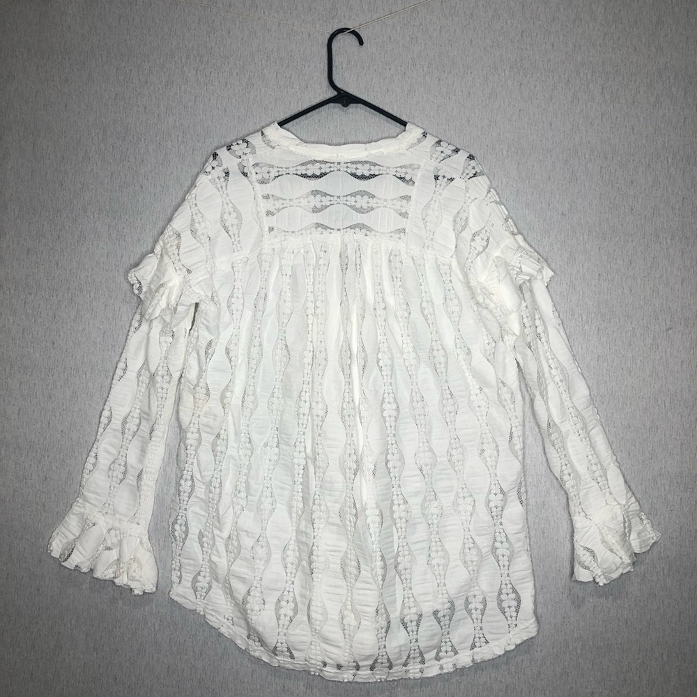 NWT Free People Candy Shop Tunic Womens M Ivory V-Neck Semi Sheer Ruffle Slouchy - Picture 10 of 15